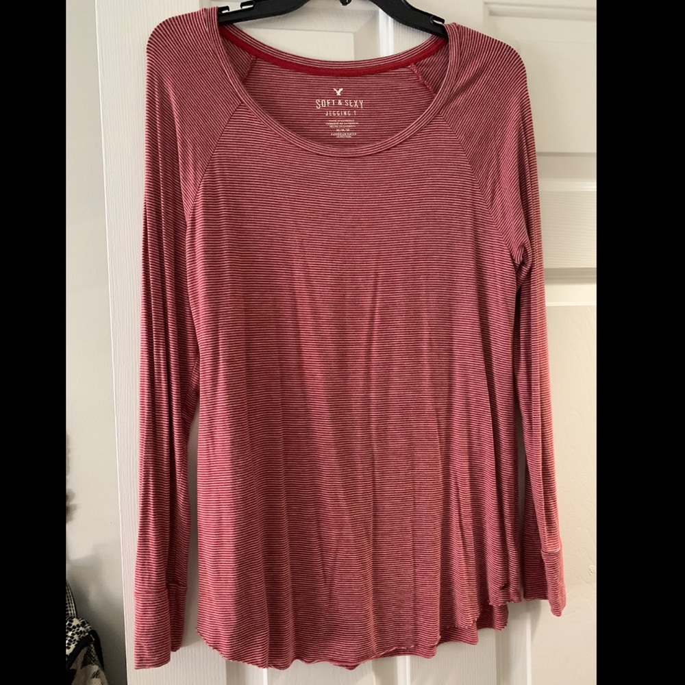 american eagle red striped tee